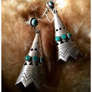 VTG SOUTHWESTERN TEEPEE STERLING STONE EARRINGS🌵
